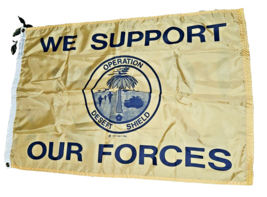 Operation Desert Shield Flag Vtg 1990 We Support Our Troops 2&#39; X 3&#39; Davis H Gray - £22.78 GBP