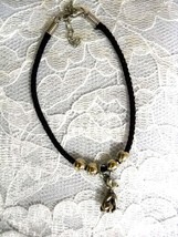 NEW BLACK CORD &amp; BEADS w 3D CHIHUAHUA DOG / PUPPY ANIMAL PEWTER CHARM BR... - $110.27 MXN