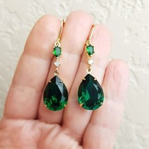 4Ct Pear Cut Lab Created Emerald Drop Dangle Earrings 14k Yellow Gold Plated - £117.15 GBP