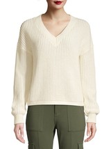 Time And Tru Women&#39;s V-Neck Shaker Sweater MEDIUM (8-10) Ivory Cream Color - £17.11 GBP