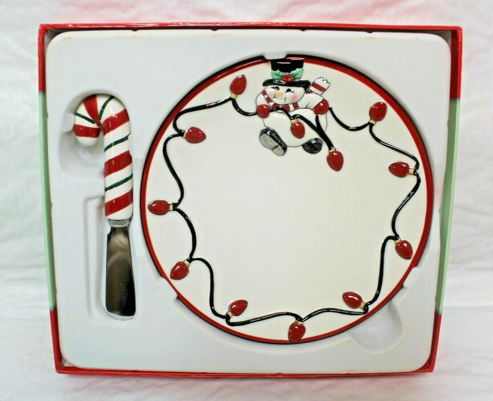 Fitz and Floyd Cheers 78/336 Christmas Snowman Snack Plate & Cheese Spreader - £15.84 GBP