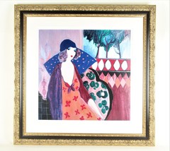Indigo Chapeau by Itzchak Tarkay Signed in Plate Seriolithograph Print 25&quot; x 25&quot; - £674.74 GBP