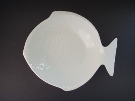 Vintage California Pottery USA White Aqua Fish Serving Bowl Dish Tray Platter - £27.53 GBP