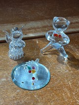 Lot of Clear Glass Teddy Spun Glass ANGEL &amp; Cornucopia w Rhinestone Gems Holiday - £7.58 GBP