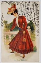 Miss Cleveland Pretty Lasy In Red Dress Glitter Decorated Postcard T29 - £7.15 GBP