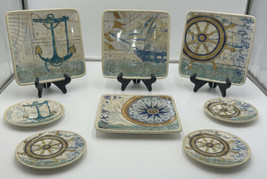 4 Certified Int&#39;l Mariner Square Salad Plates 4Anchor Ship Wheel - £63.03 GBP