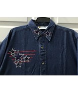 Christine Alexander dark denim blouse jacket Patriotic stars size large - $1,638.46 MXN
