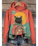 Women&#39;s Black Cat Astronaut Color Block Art Print Hoodie - $30.00