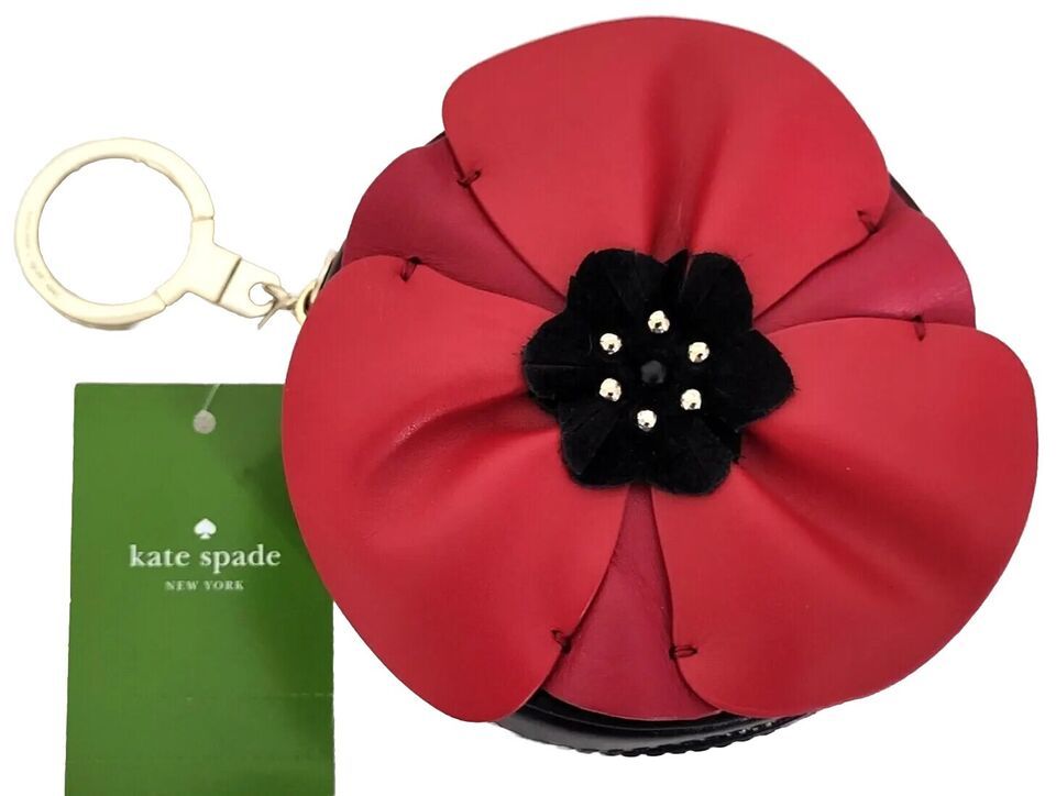 KATE SPADE NY OOH LA LA  POPPY RED BLACK LEATHER COIN PURSENWT! - $79.99