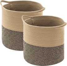 Youdenova Cotton Rope Cube Storage Baskets, 13X13 Round Woven, Black &amp; Jute - £32.06 GBP