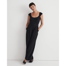 Madewell Womens Cap-Sleeve Crop Wide-Leg Jumpsuit Pockets Smocked True Black 0 - £38.22 GBP