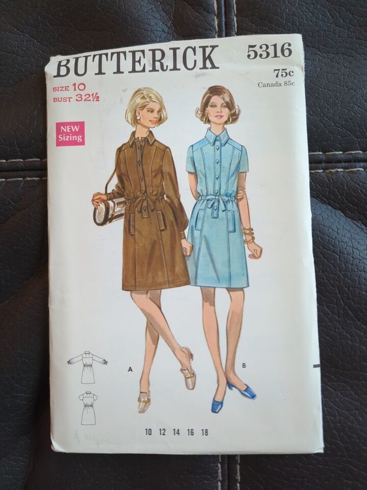 Primary image for 4942 BUTTERICK 1960's Misses ALine Shirtdress Sewing Pattern Size 10 UC FF