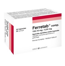 Ferretab comp. iron fumarate and B vitamin folic acid 30 capsules - $20.99