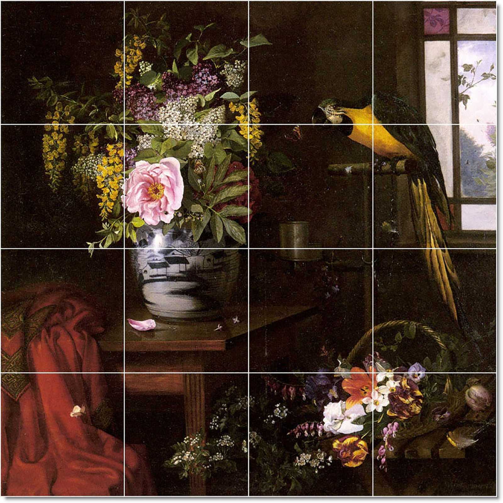 Hermansen olaf a still life with a vase basket and parrot large