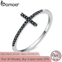 BAMOER Popular 925 Sterling Silver Faith Cross Shape Finger Rings for Women ,Bla - £13.09 GBP