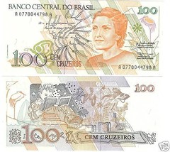 Brasilien 100 Cruzeiros Mehrfarbig Edelstein UNC Note ~ Gratis Sh - £2.52 GBP