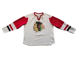 Chicago Blackhawks NHL CCM Long Sleeve Laced Off White Sweater Sz 2XL Retro - $33.25