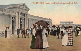 Boardwalk Crowd New Bath Houses Asbury Park New Jersey 1910c postcard - £5.83 GBP