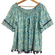 Peasant Poet Floral Top M Cottagecore Babydoll Boho Blouse Flowy Bell Sleeves - £19.75 GBP