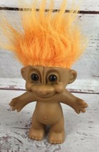 Vintage Troll Doll By Russ With Orange Hair 5&quot; Toy Figure Figurine Brown... - £6.22 GBP