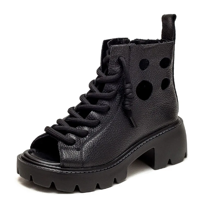 Retro Gladiator Sandals Women Summer Open Toe Cool Boots Ladies Genuine Leather  - £79.85 GBP