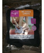 Gildan ~ Women&#39;s 10-Pair No-Show Liners Socks Black ~ Shoe Size 8-12 - $17.82