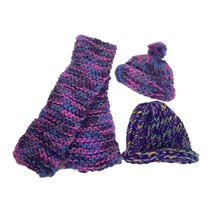Crochet Winter Hat and Scarf Set Purple Pink for 18&quot; Dolls - $10.69