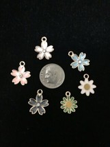 Flower Set Of 6 enamel bangle Pendant charms - Necklace Charm - $18.95