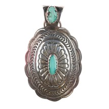 Vintage Navajo stamped silver concho pendant with turquoise - $242.55