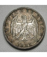 1927-J Germany 1 Reichsmark .500 Fine Silver .0804oz CH VF+ Coin AE575 - £56.24 GBP