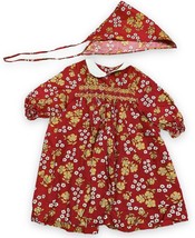 Vtg Retro Red/Yellow Floral Smocked Dress Peter Pan Collar +Bandana 27” ... - £22.14 GBP