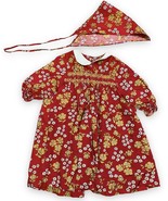 Vtg Retro Red/Yellow Floral Smocked Dress Peter Pan Collar +Bandana 27” ... - £22.19 GBP