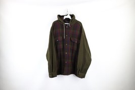 Vtg 90s Gap Mens Large Faded Baggy Fit Hooded Fleece Button Shirt Jacket Plaid - £70.02 GBP