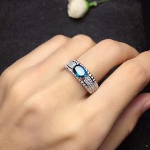 Natural Topaz Ring 925 Silver Sapphire Blue Sapphire new product updated every d - £40.59 GBP