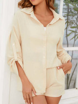 Button Up Long Sleeve Top and Shorts Set - £27.40 GBP