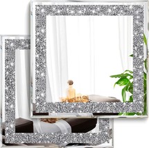 2 Piece Wall Mirrors, Crush Diamond Mirrors Decor, Silver Decorative for Living - £37.96 GBP
