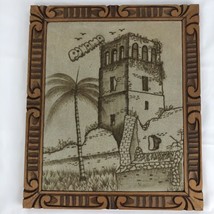 Hand Burned Leather Viejo Panama Art Carved Picture Frame Vintage 12 X 14 - $49.99