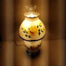 17&quot; Parlor Hurricane GWTW Lamp White Milk Glass Vintage Yellow Floral Painted - £32.24 GBP