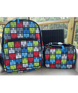 Disney Store All Over Mickey Mouse Colorfl Squares Icons Backpack &amp; Lunc... - £48.21 GBP