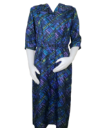 Vintage Wiggle Dress Sz 16 Belted Pin Up Brutalist Peacock Blue Jeweled ... - $81.58