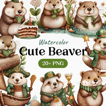 Bundle Watercolor Cute Beaver Clipart PNG - £2.23 GBP