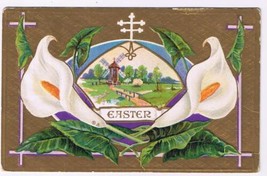 Easter Postcard Embossed Lilies Windmill Scene Early 1900s - £2.38 GBP