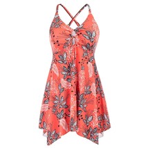 Hanna Nikole Women’s Plus Size 28W Swimsuit Coral Floral Tankini Swimdress - $24.74