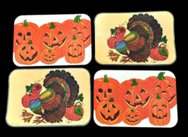 Halloween Thanksgiving Reversible Vinyl Placemats 4 VTG 90s Bright of Am... - £16.78 GBP