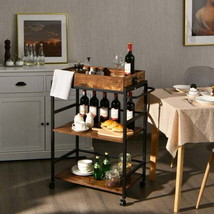 3-Tier Kitchen Serving Bar Cart with Lockable Casters and Handle Rack for Home P - £92.14 GBP