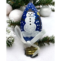 Handmade Christmas Light Bulb Snowman Brooch Pin Blue Vintage Handpainted - $14.95