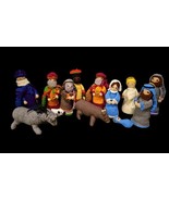HAND MADE Christmas Nativity Crocheted Knitted Mary Joseph 13pc Set Vintage - $159.00 CAD