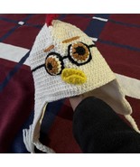 Handmade crochet chicken fleece hat - has bulging eyes and funky glasses - £23.00 GBP