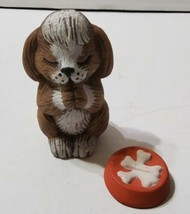 Vintage Ceramic Hand Painted Praying Dog Figurine with Food Bowl 3&#39;&#39;   - £14.76 GBP