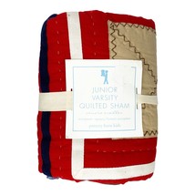 Pottery Barn Kids PBK Junior Varsity Quilted Euro Pillow Sham Red Tan White Blue - $54.45